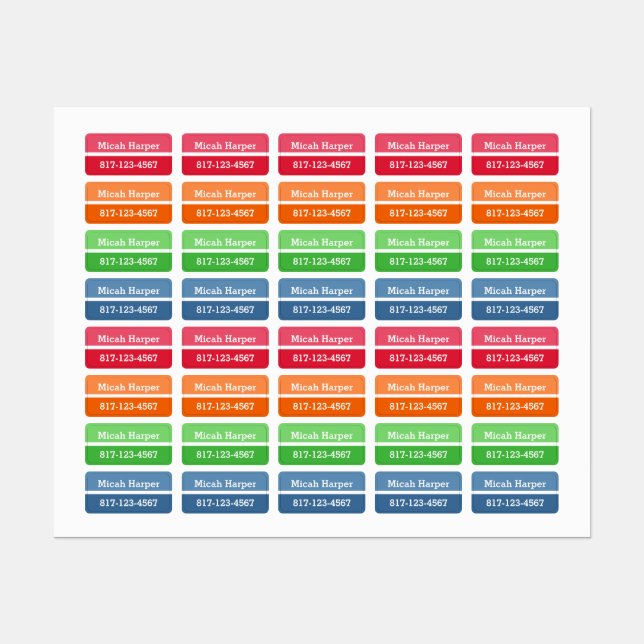 Multi-Colour Block Clothing Label Rectangle (Sheet)