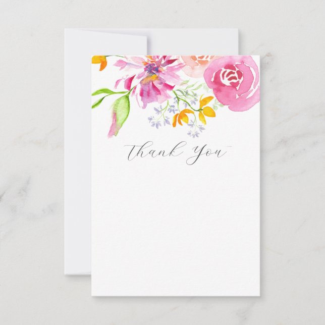 Multi-colour Blooms Botanical Watercolor Thank You Card (Front)