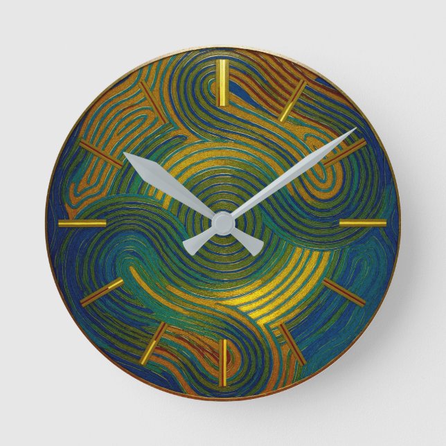 Multi-Colour Blue Gold Green Red Round Clock (Front)