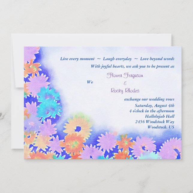Multi Colour Boho Rainbow Flowers Wedding  Invitation (Front)