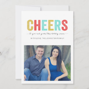 Multi Colour Cheers Christmas Photo Flat Cards