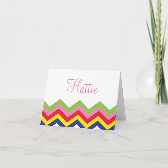 Multi Colour Chevron Personalised Folded Note Card (Front)