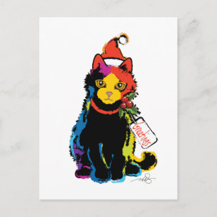 Multi Colour Christmas Santa Cat Holiday Postcard