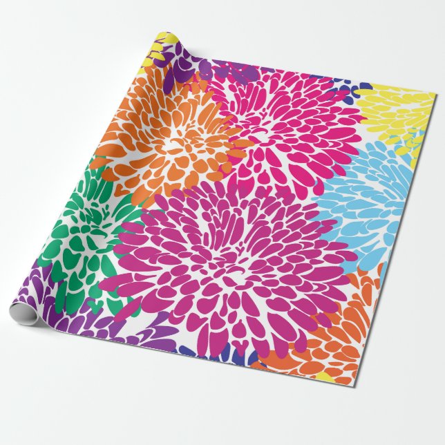 multi colour chrysanthemums on white wrapping pape paper (Unrolled)