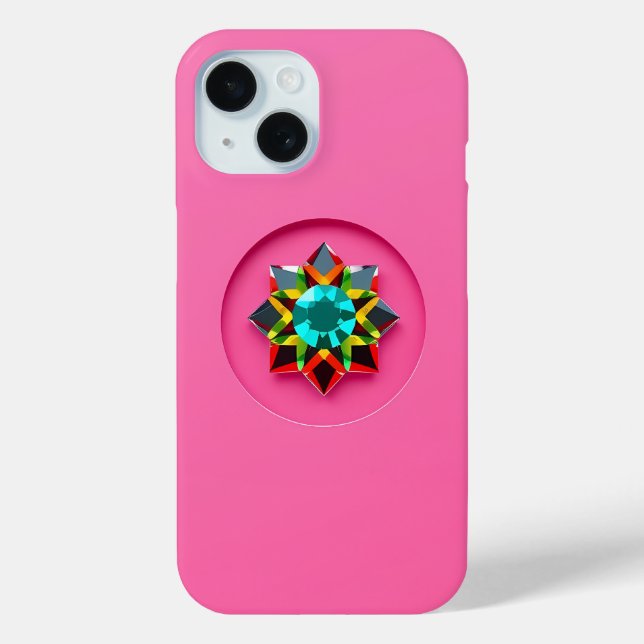 Multi Colour Crystal Motif on Pink Case-Mate iPhone Case (Back)