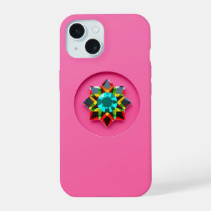 Multi Colour Crystal Motif on Pink iPhone 15 Case