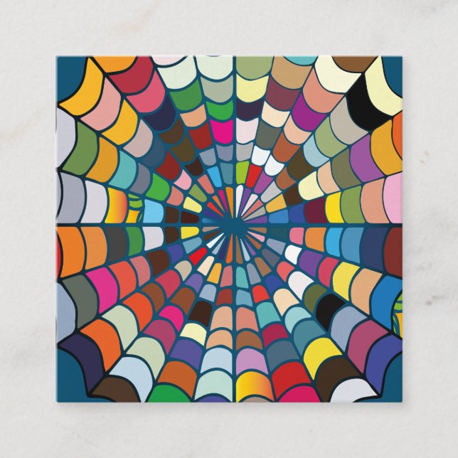 Multi colour Distorted Spider Web Pattern Square Business Card (Front)