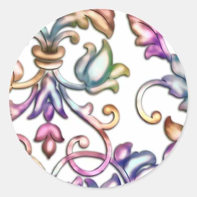 Multi-Colour Embossed Damask Classic Round Sticker (Front)