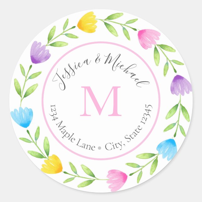 Multi Colour Floral Stem Wreath labels (Front)