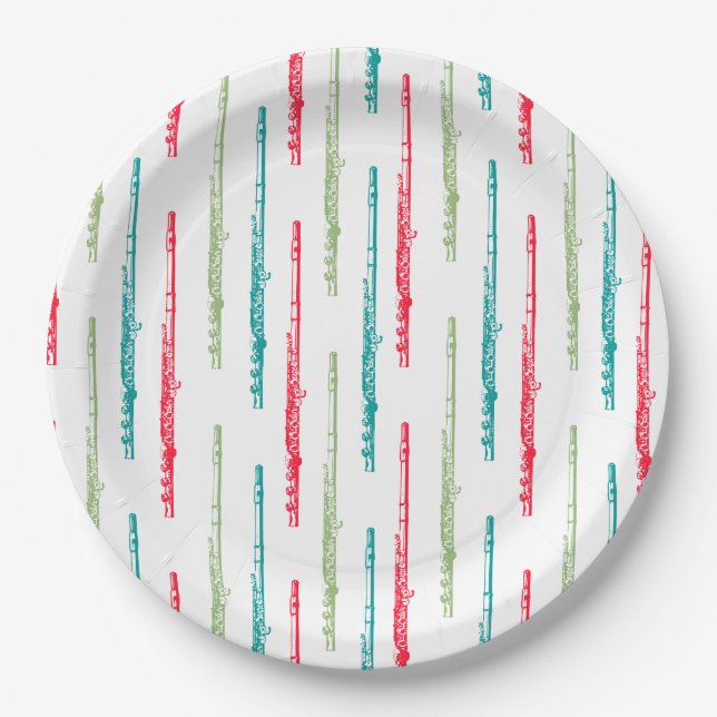 Multi Colour Flute Stripes Music Themed Paper Plate (Front)