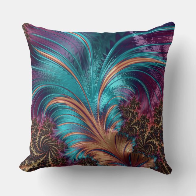 Multi-Colour Fractal Feather Design Throw Pillow (Front)