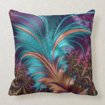 Multi-Colour Fractal Feather Design Throw Pillow