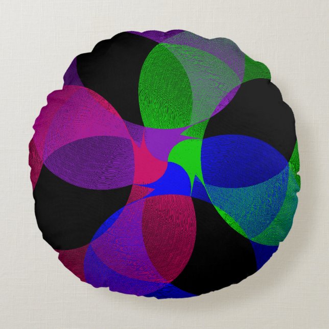 Multi Colour Geometric Fusion Round Pillow (Front)