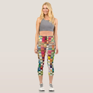 Multi colour geometric simple square design capri leggings