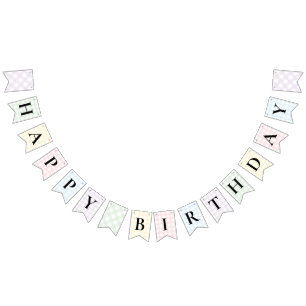 Multi Colour Gingham Happy Birthday Bunting Banner
