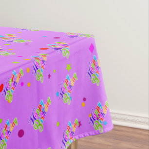 Multi Colour Happy Birthday Graphic on Pink Tablecloth