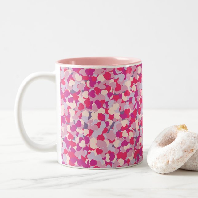 multi Colour Heart Confetti2 Two-Tone Coffee Mug (With Donut)