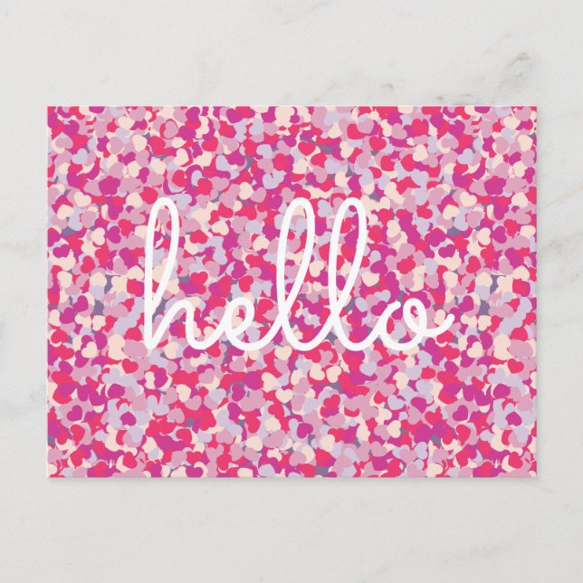 Multi Colour Heart Confetti Hello Custom Message Postcard (Front)