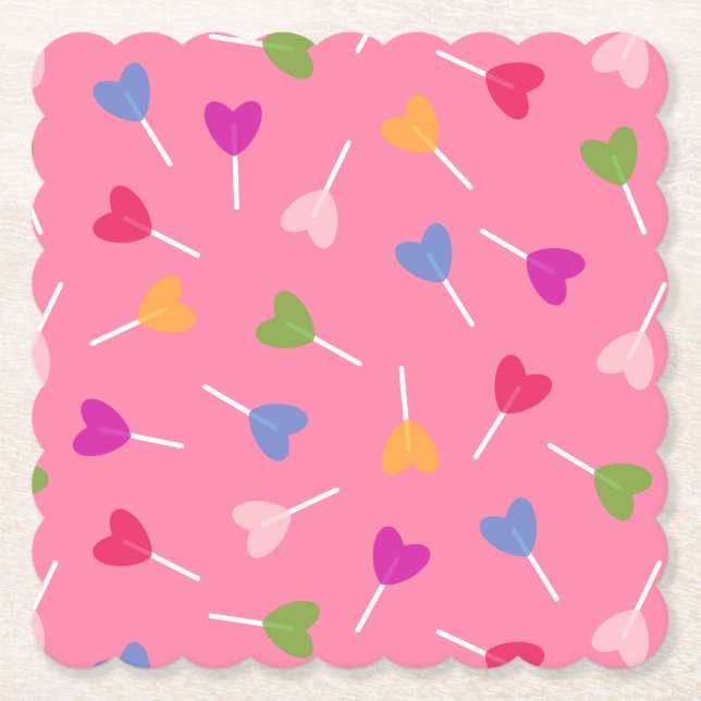 Multi-Colour Heart Lollipops - Paper Coasters (Front)