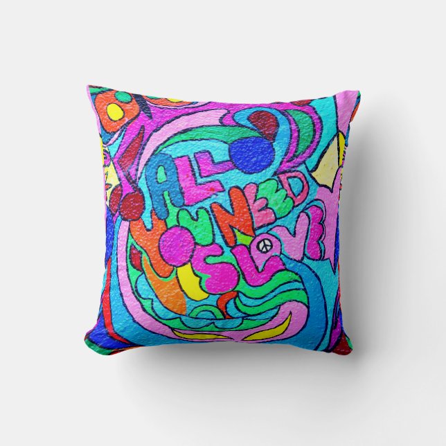 multi-colour hippie-style love pillow (Front)