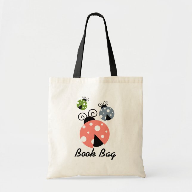 Multi Colour ladybug Book Bag.green pink grey Tote Bag (Front)