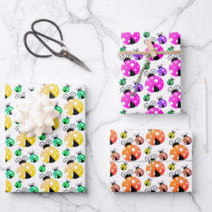Multi-colour Ladybugs Pattern Wrapping Paper Sheet