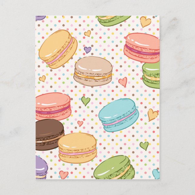 multi colour,macaroon,hearts,polka dot,pattern,fun postcard (Front)