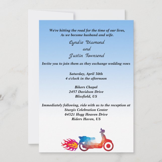 Multi Colour Motorcycle & Flames Wedding Invitatio Invitation (Front)