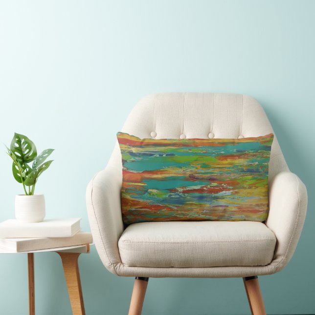 Multi Colour Painted Abstract Design Lumbar Cushion (Chair)