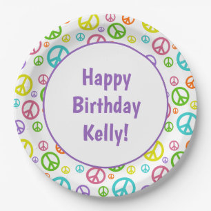 Multi Colour Peace Signs Paper Plate