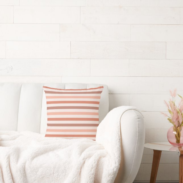 Multi Colour Peach and Terra Cotta Stripes Pattern Cushion (Couch)