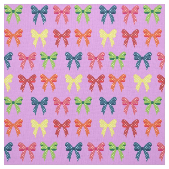 Multi-colour Polka Dot Bows on Lavender Background Fabric (Swatch)