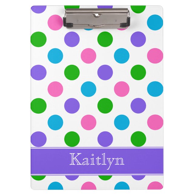 Multi Colour Polka Dots Personalised Clipboard (Front)