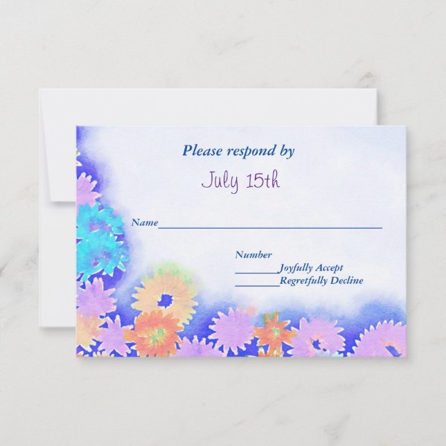 Multi Colour Rainbow Boho Flowers RSVP Card (Front)