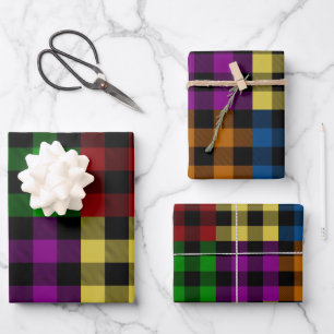 Multi Colour Rainbow Quilt Buffalo Plaid Holiday Wrapping Paper Sheet