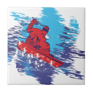 Multi Colour Snowboarder Cathching High Snow Tile
