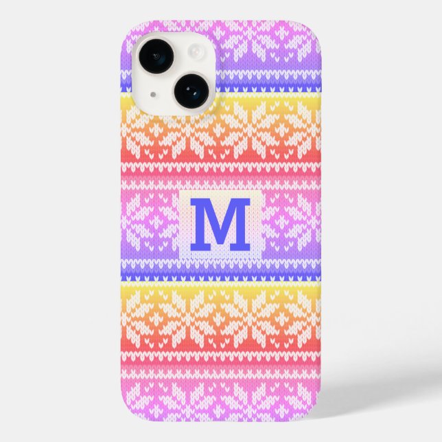 Multi Colour Snowflake Faux Knit Sweater Monogram Case-Mate iPhone Case (Back)