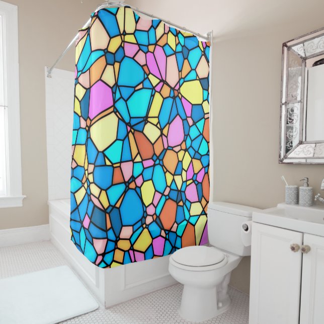 Multi-Colour Stained Glass  Shower Curtain (In Situ)