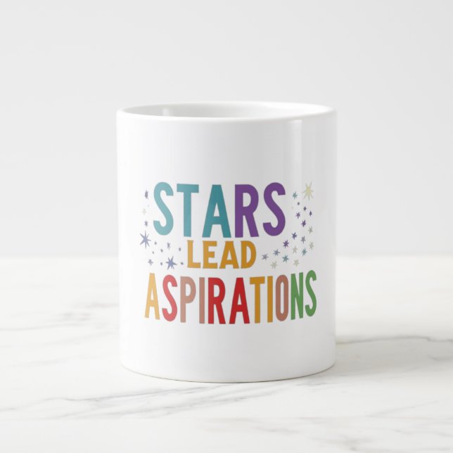 Multi colour "Star Aspirants aspiration"word print Large Coffee Mug (Front)