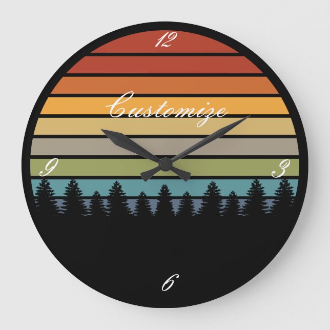 Multi-colour striped sun with trees Thunder_Cove Large Clock (Front)