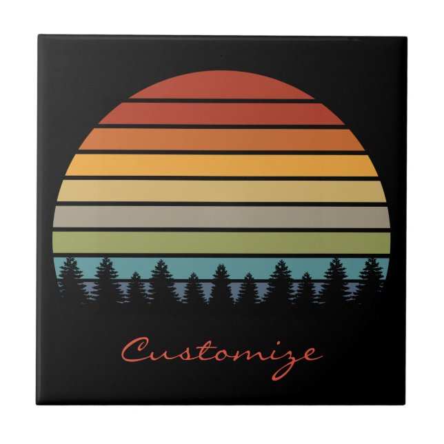 Multi-colour striped sun with trees Thunder_Cove Tile (Front)