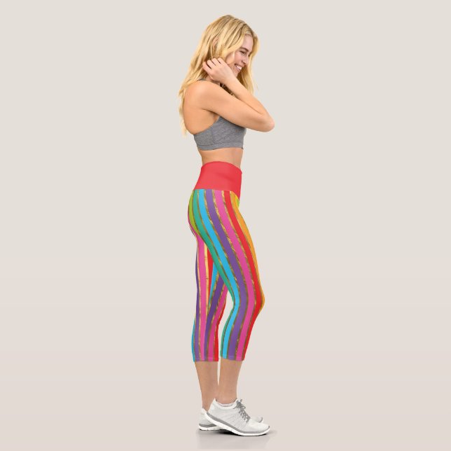 Multi Colour Stripes with Gold Yoga Capris (Right)