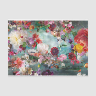 Multi Colour Teal Blended Floral Tissue Pape Paper