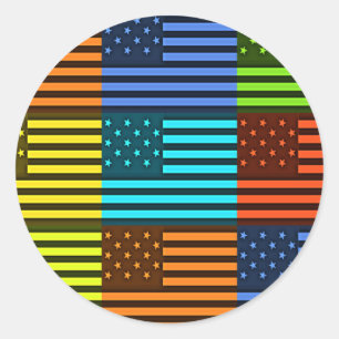 Multi colour USA flag chequered vector pattern art Classic Round Sticker