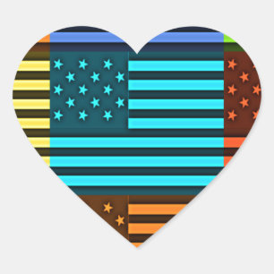 Multi colour USA flag chequered vector pattern art Heart Sticker