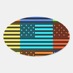 Multi colour USA flag chequered vector pattern art Oval Sticker