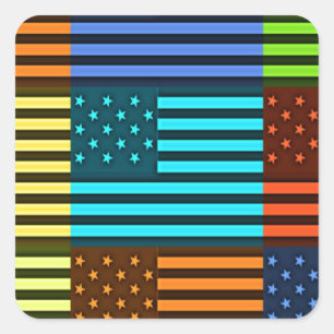 Multi colour USA flag chequered vector pattern art Square Sticker