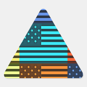 Multi colour USA flag chequered vector pattern art Triangle Sticker