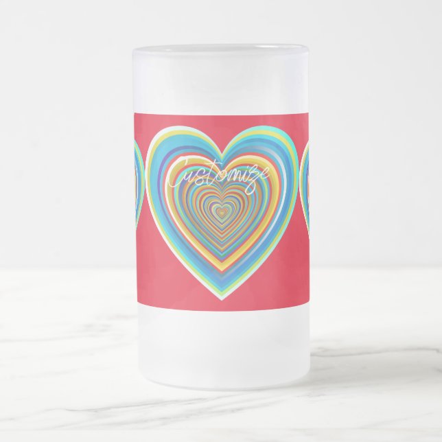 Multi-colour Valentine Heart Thunder_Cove Frosted Glass Beer Mug (Center)