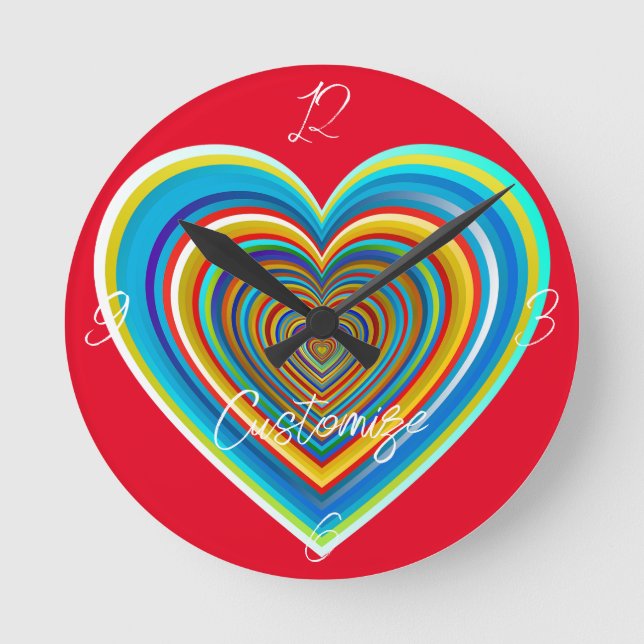 Multi-colour Valentine Heart Thunder_Cove Round Clock (Front)